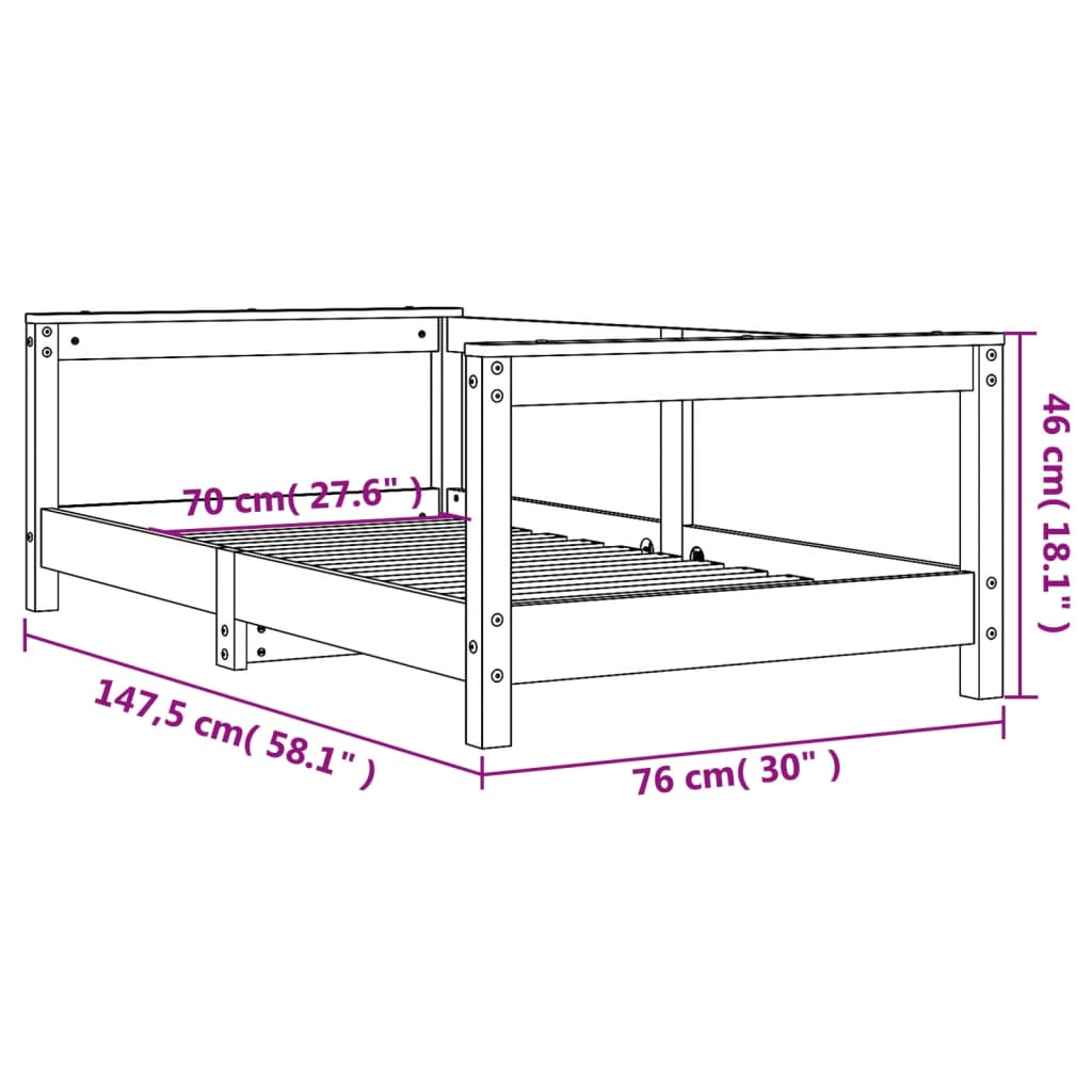 Estructura de cama para niños madera de pino blanco 70x140 cm