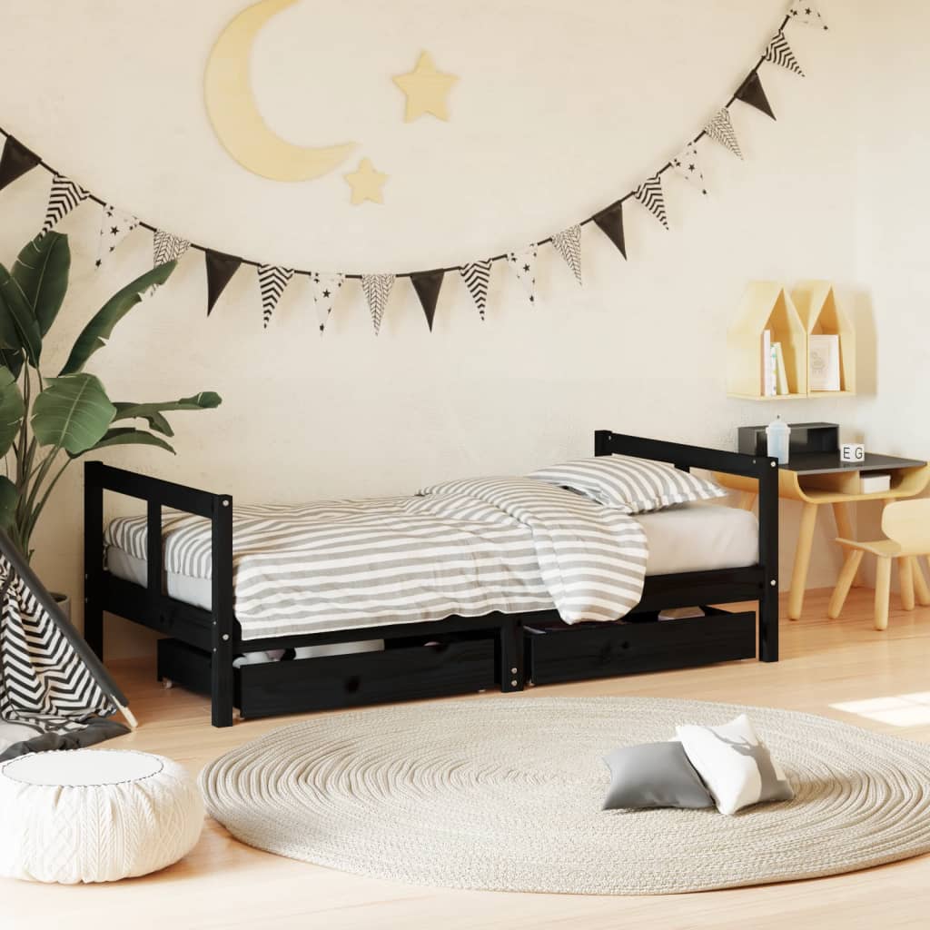 Children's bed frame and drawers, white pine wood, 80x160 cm