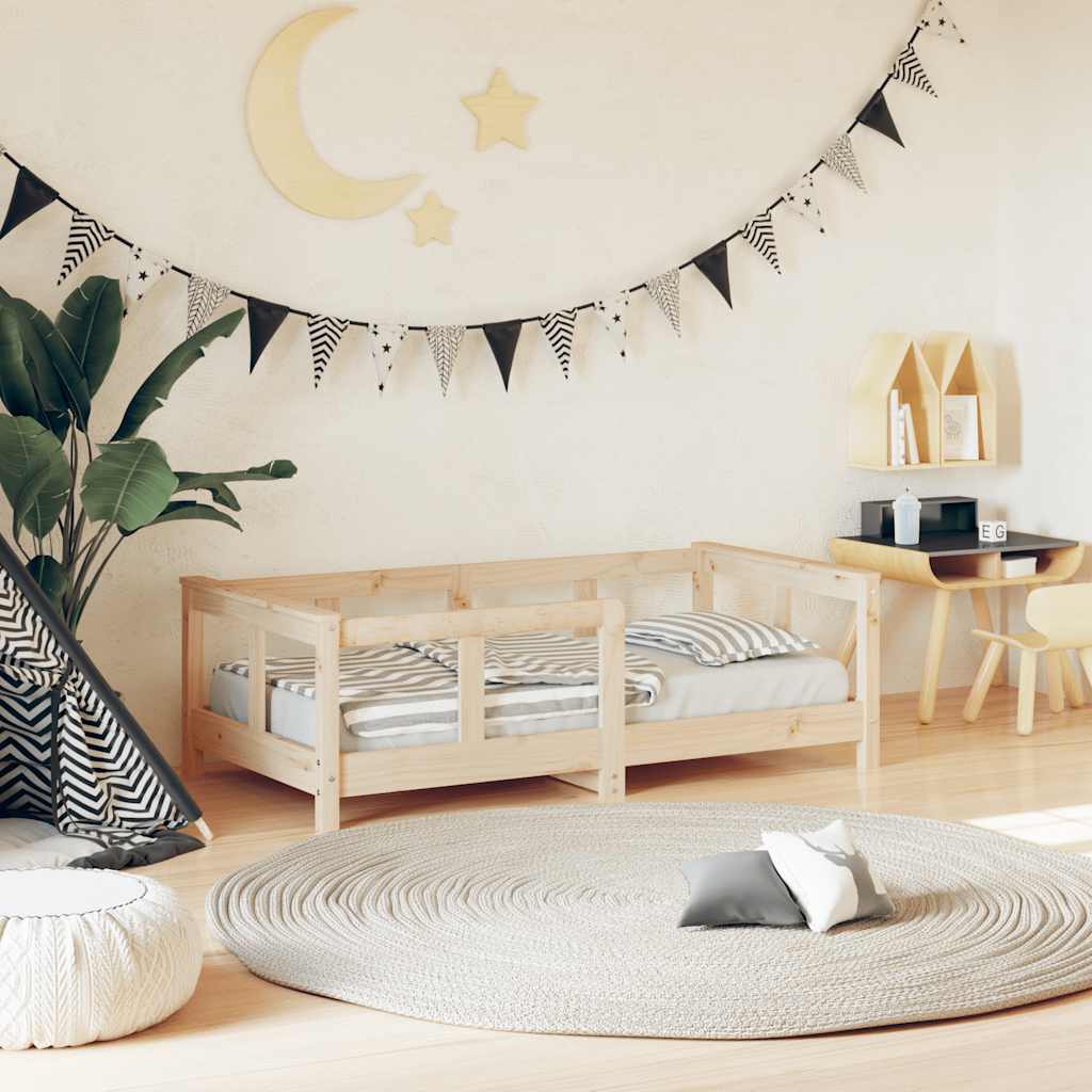 Children's bed frame with drawers, white pine wood, 80x200 cm