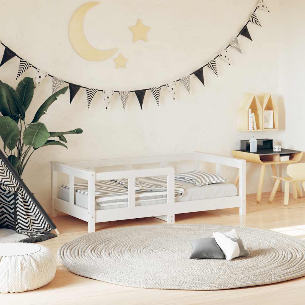 Children's bed frame with drawers, white pine wood, 80x200 cm