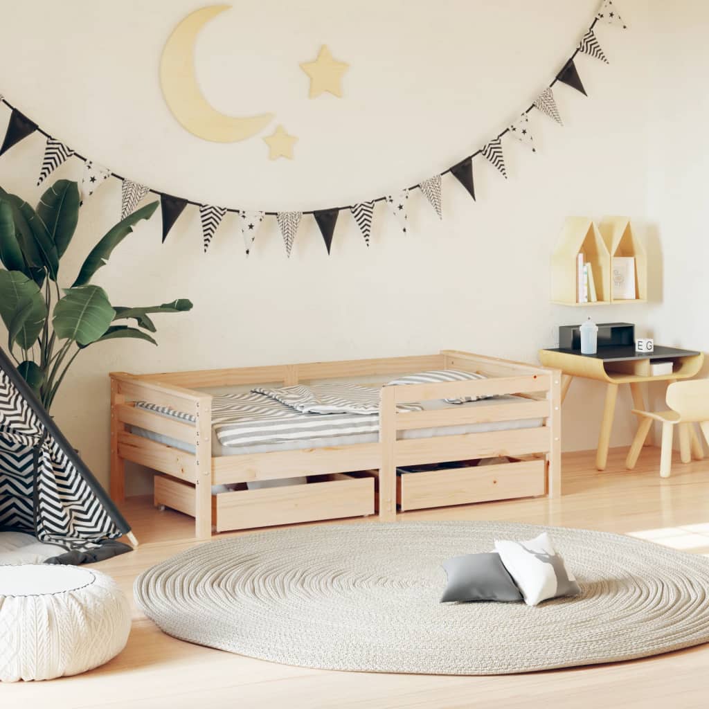 Children's bed frame and drawers, white pine wood, 80x160 cm
