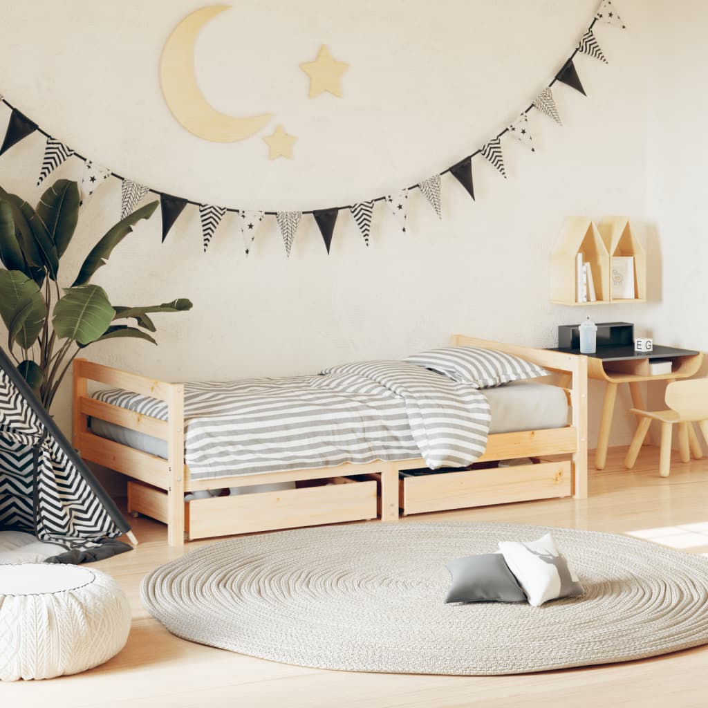 Children's bed frame and drawers, white pine wood, 80x160 cm