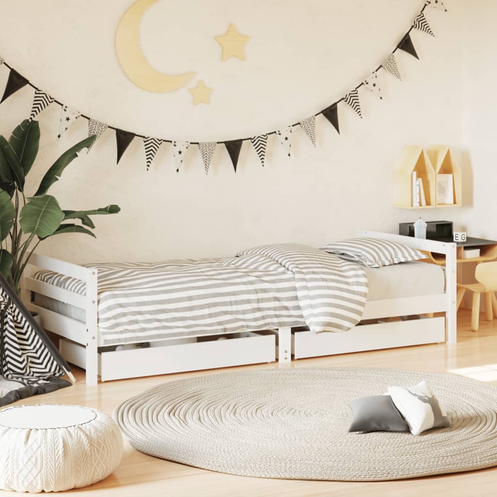 Children's bed frame and drawers, white pine wood, 80x160 cm