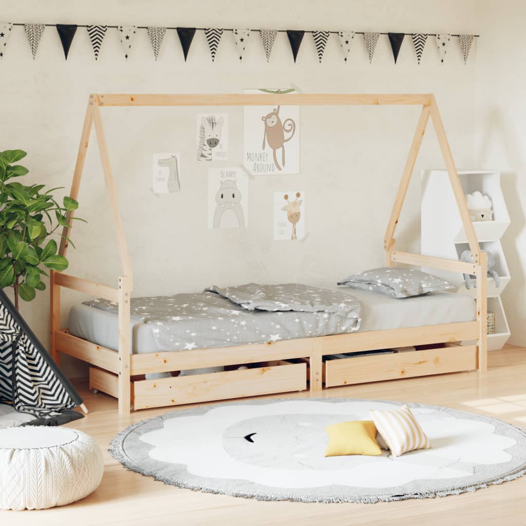 Estructura cama infantil y cajones madera pino blanco 90x190 cm
