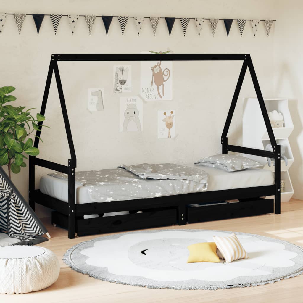 Estructura cama infantil y cajones madera pino blanco 90x190 cm