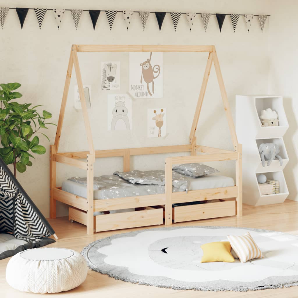 Estructura cama infantil y cajones madera pino blanco 90x190 cm