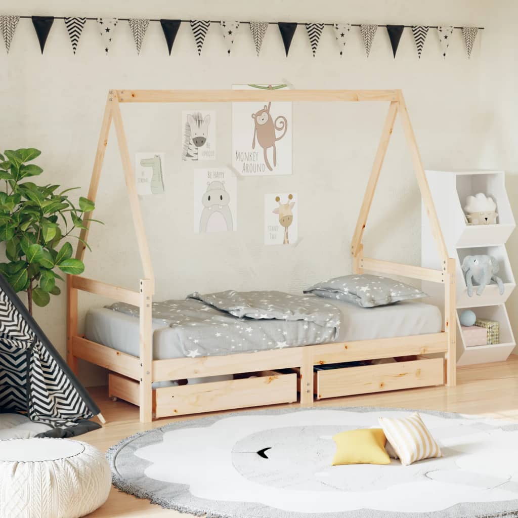 Estructura cama infantil y cajones madera pino blanco 90x190 cm