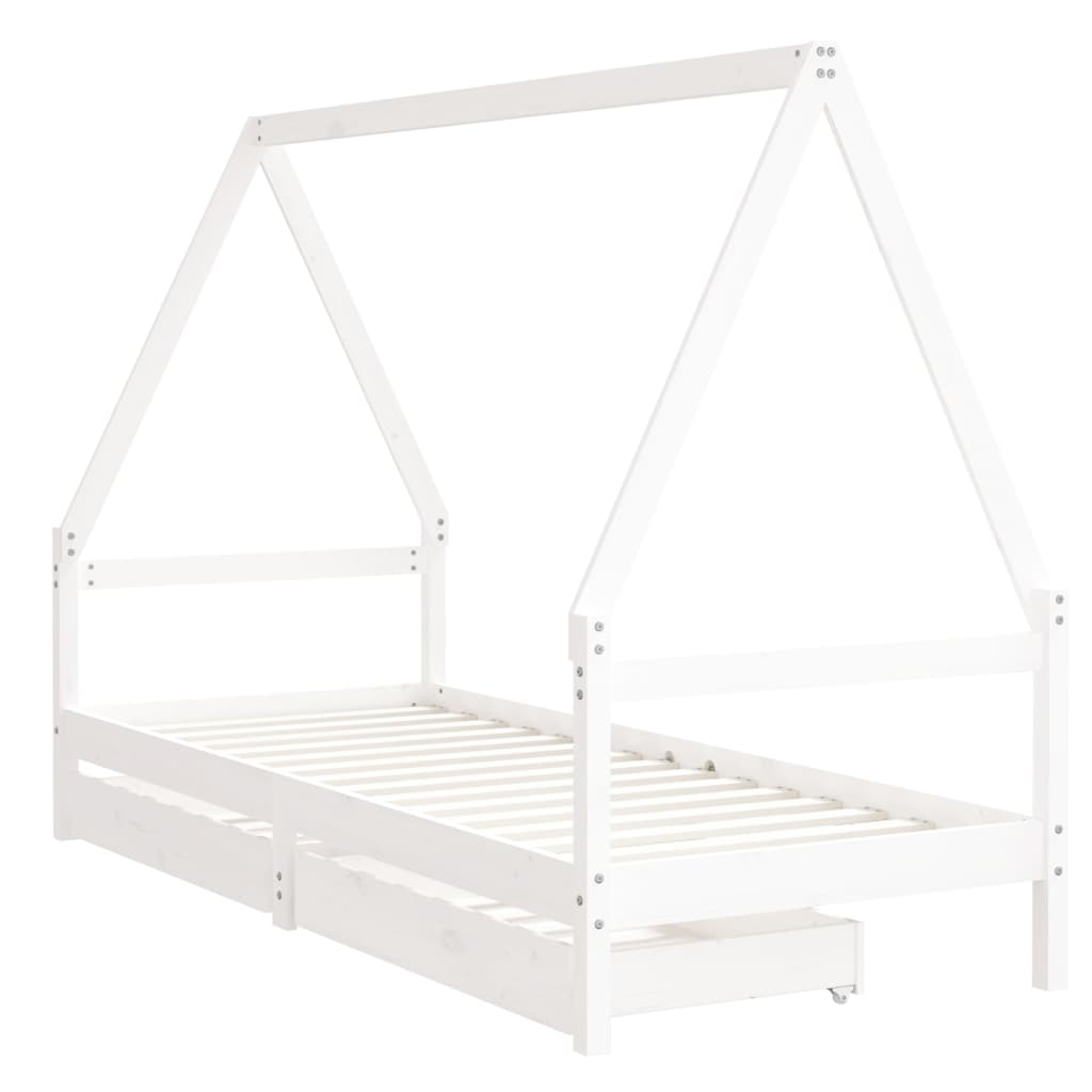 Estructura cama infantil y cajones madera pino blanco 90x190 cm
