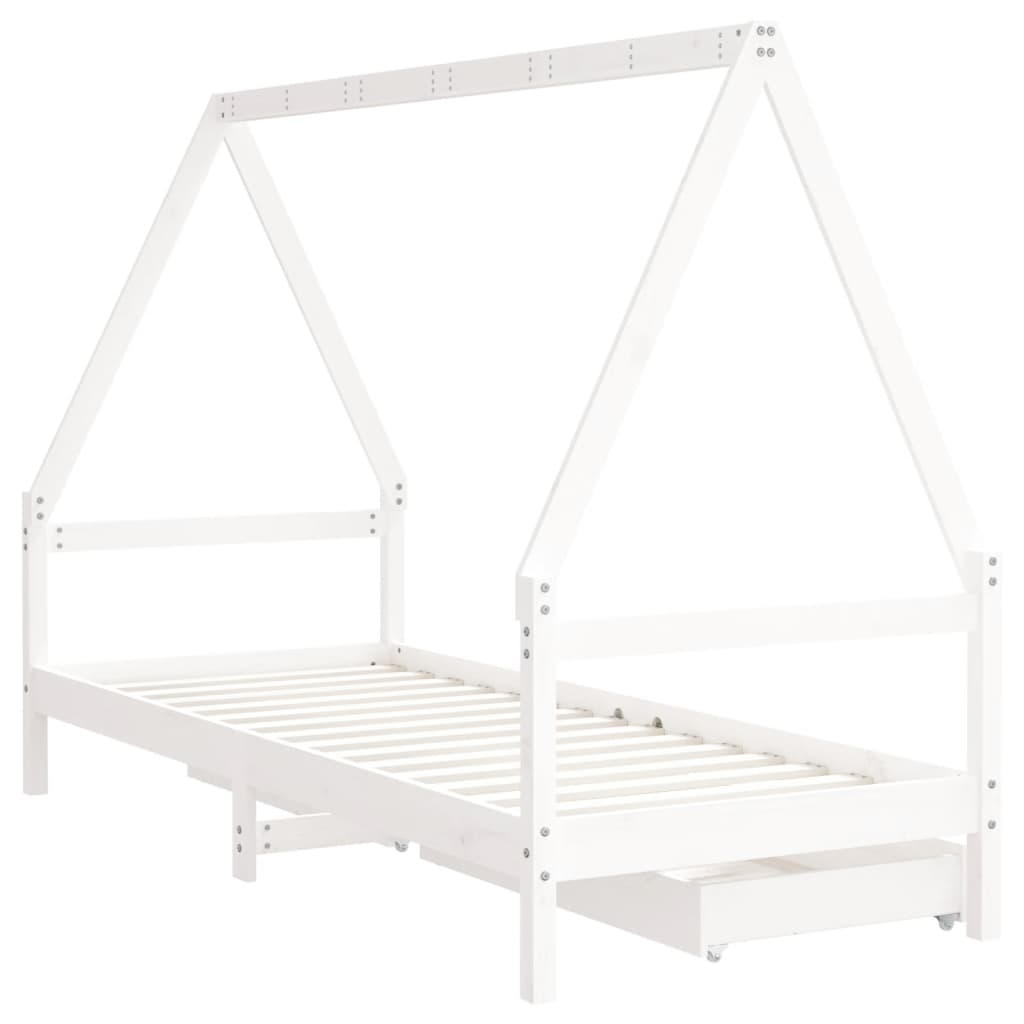 Estructura cama infantil y cajones madera pino blanco 90x190 cm