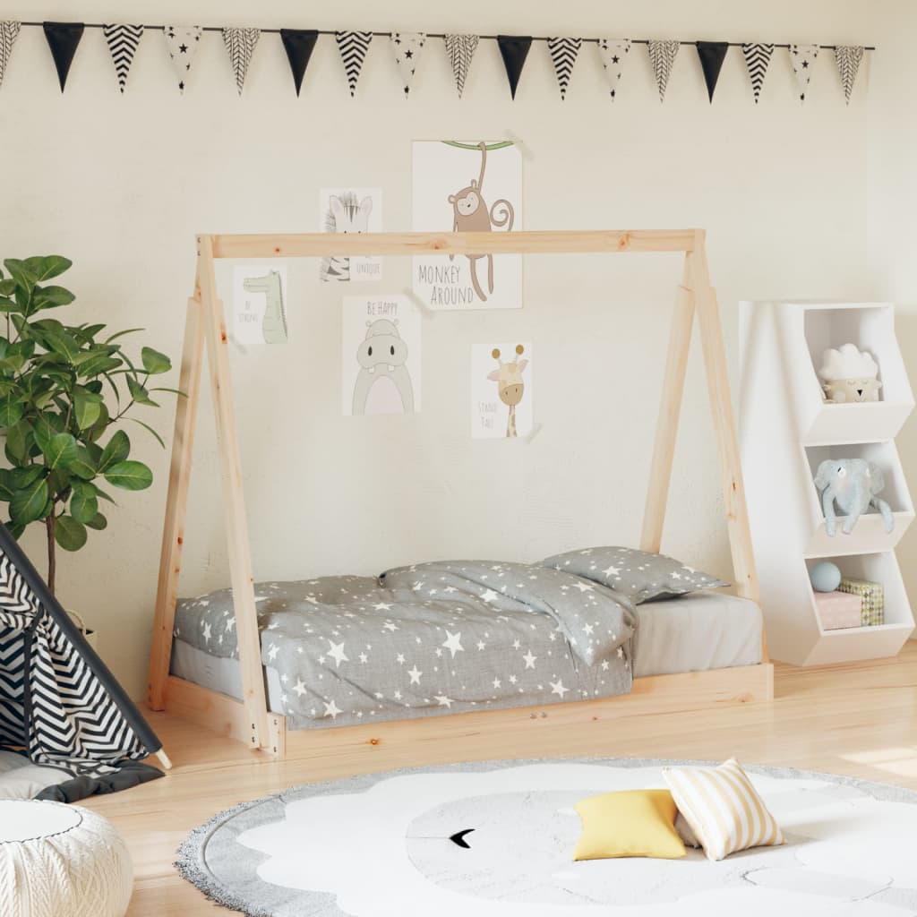 Kids white pine wood bed frame 70x140 cm