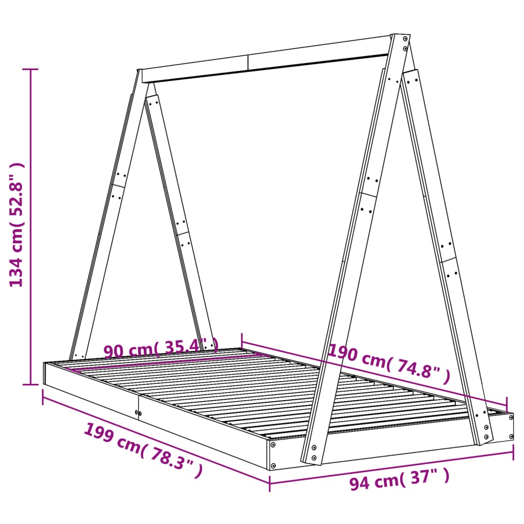 Estructura de cama infantil madera maciza de pino 90x190 cm