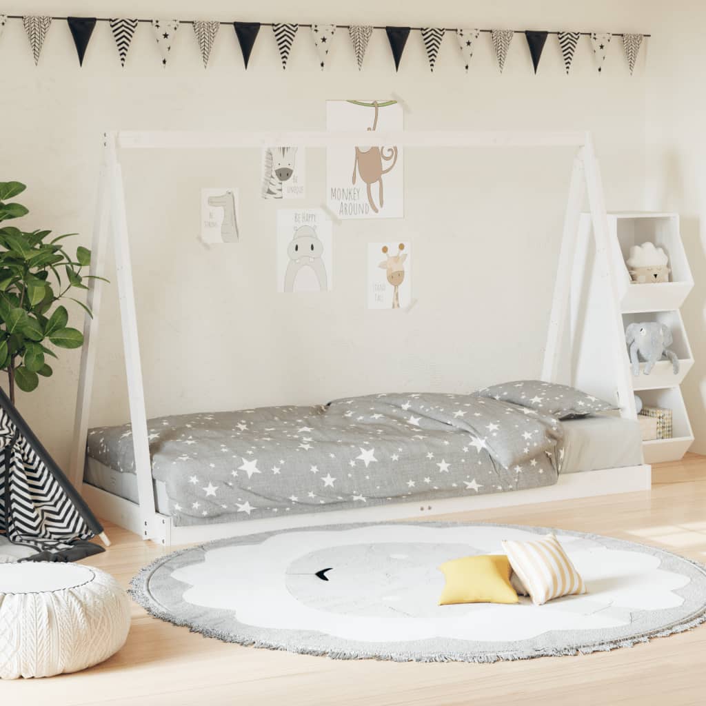 Kids white pine wood bed frame 70x140 cm