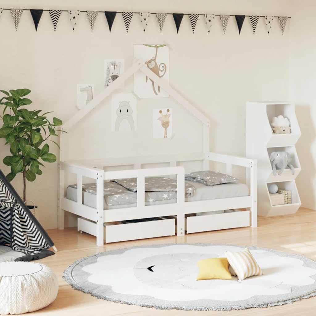Estructura cama infantil y cajones madera pino blanco 90x190 cm