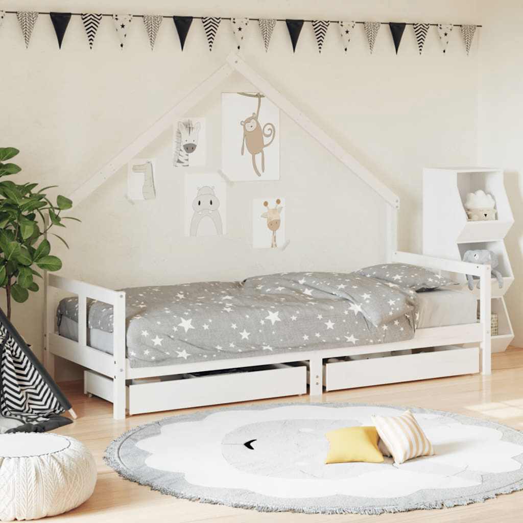 Estructura cama infantil y cajones madera pino blanco 90x190 cm