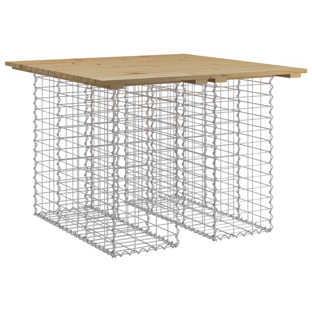 Mesa de jardín con diseño de gaviones, 100 x 102 x 72 cm, madera de pino impregnada
