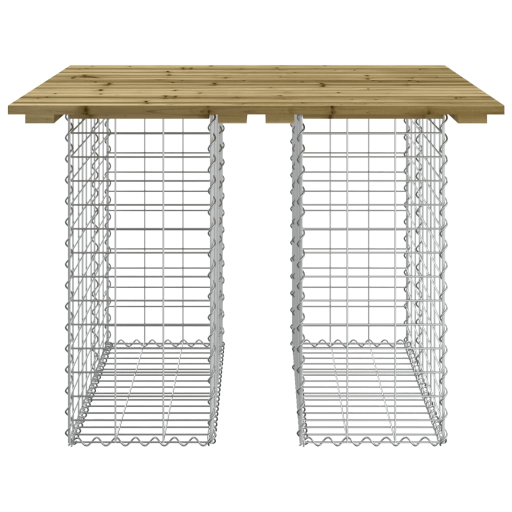 Mesa de jardín con diseño de gaviones, 100 x 102 x 72 cm, madera de pino impregnada