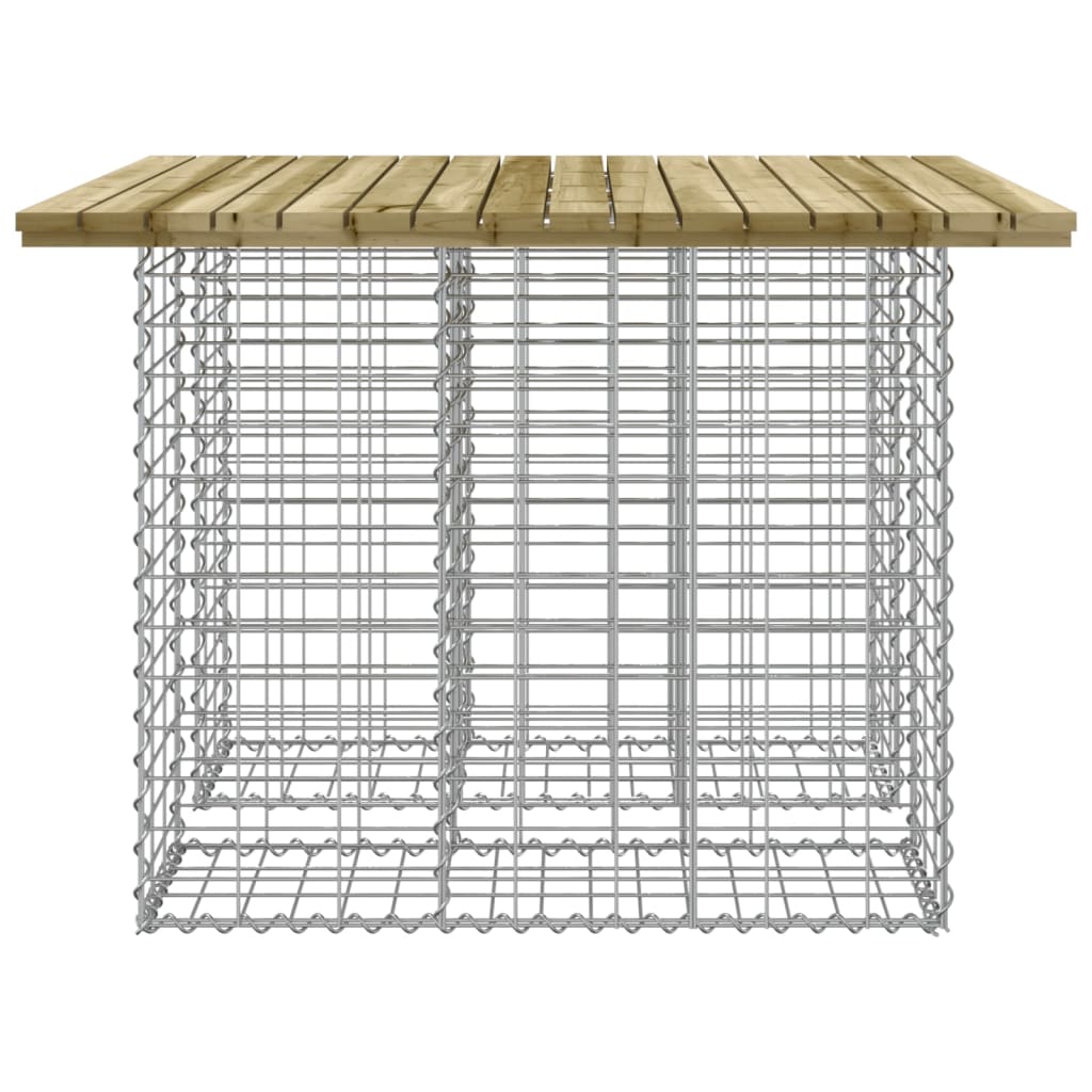 Mesa de jardín con diseño de gaviones, 100 x 102 x 72 cm, madera de pino impregnada