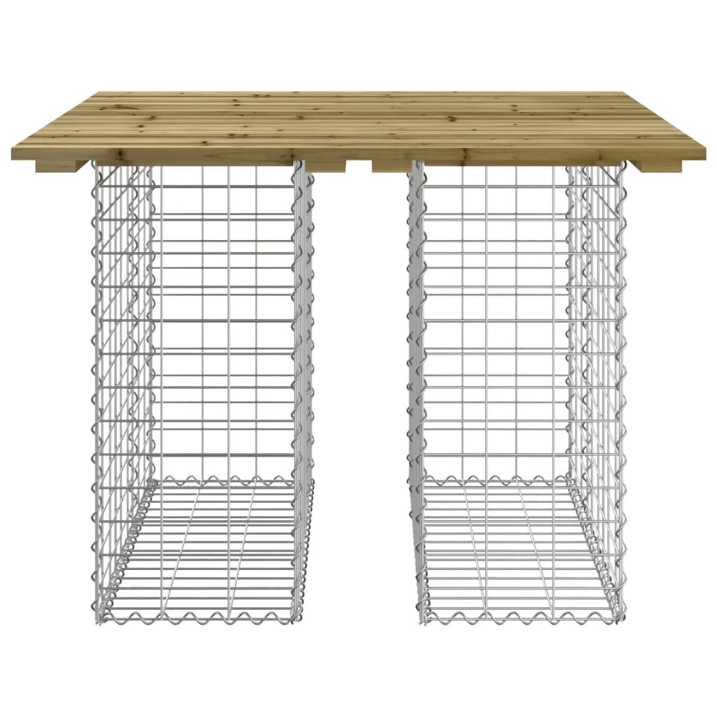 Mesa de jardín con diseño de gaviones, 100 x 102 x 72 cm, madera de pino impregnada
