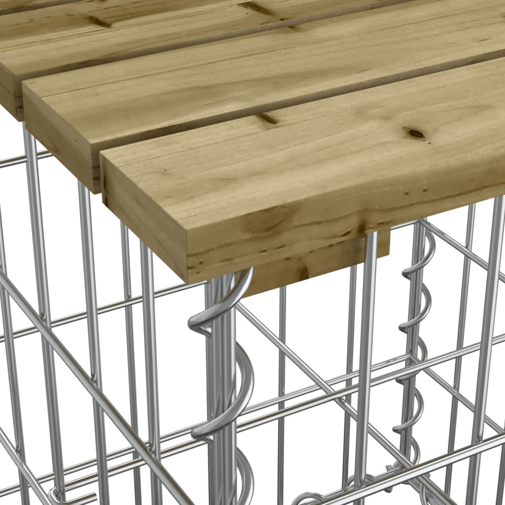 Mesa de jardín con diseño de gaviones, 100 x 102 x 72 cm, madera de pino impregnada