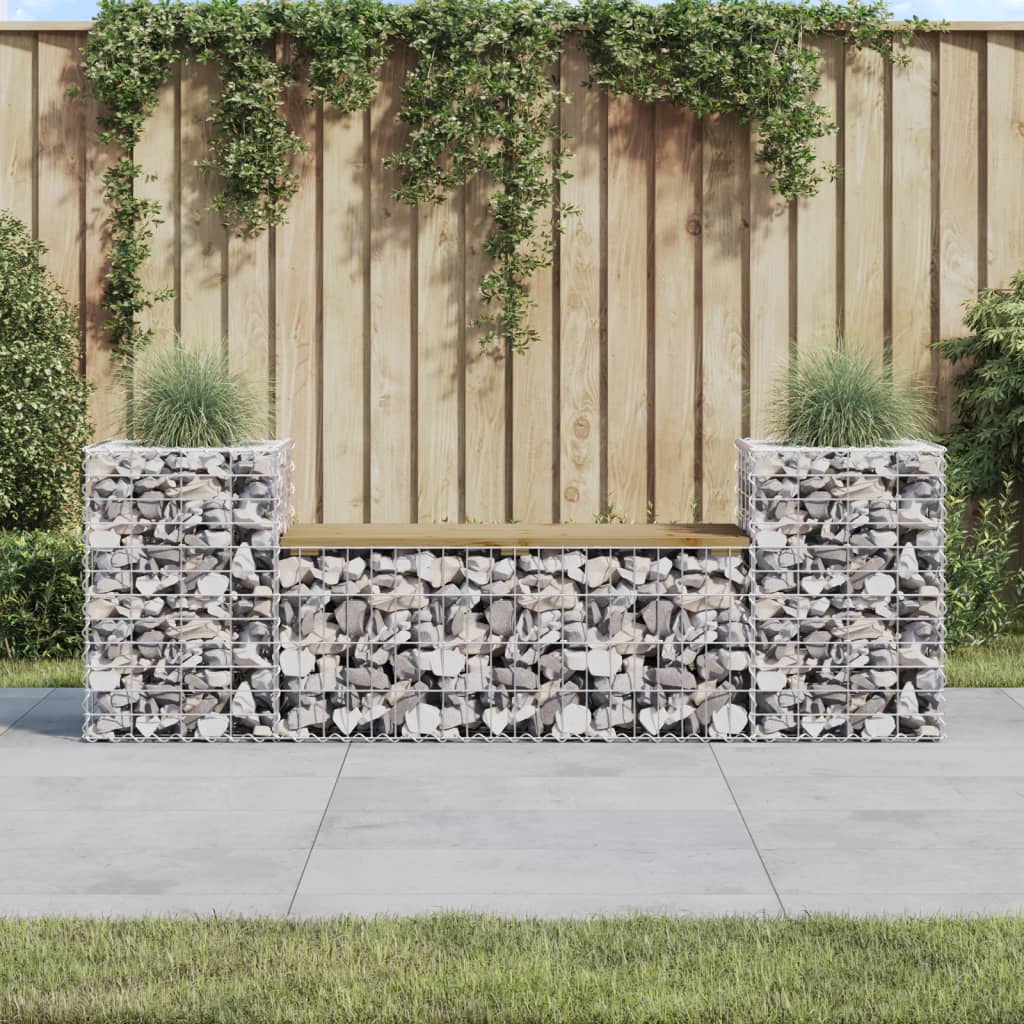 Banco de jardín diseño gaviones madera abeto Douglas 63x44x42cm