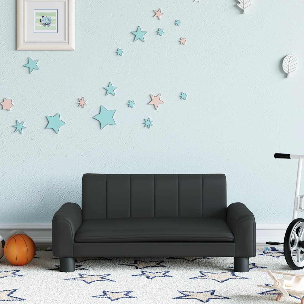 Sofá para niños con reposapiés cuero sintético gris 100x50x30cm