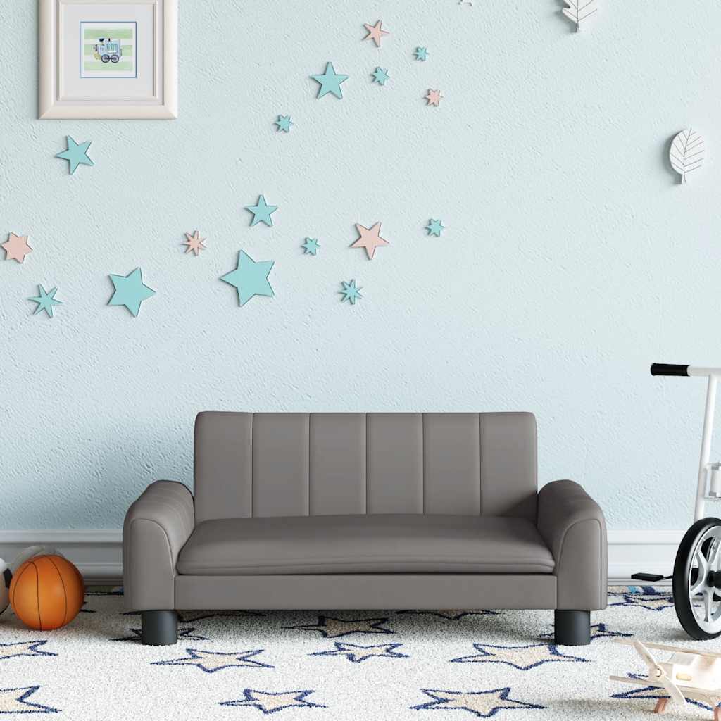 Sofá para niños con reposapiés cuero sintético gris 100x50x30cm