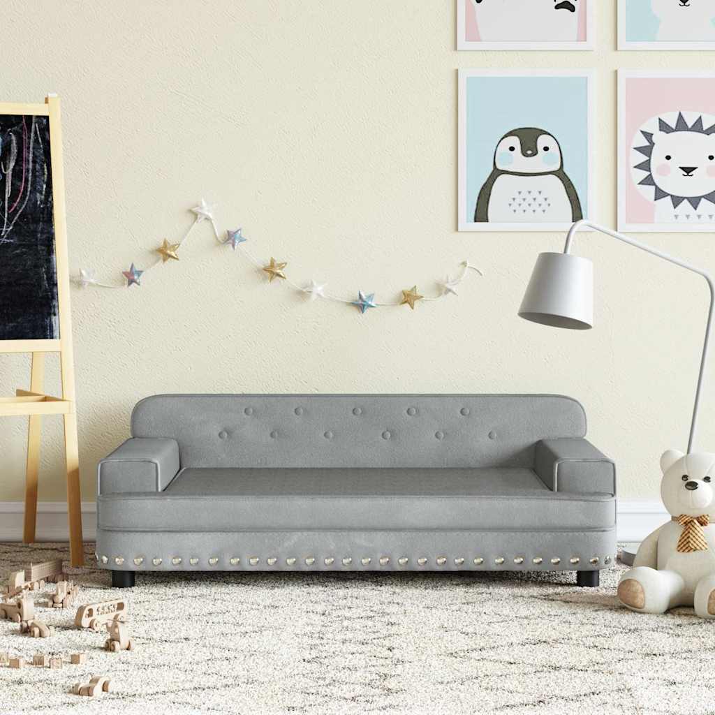 Sofá para niños con reposapiés cuero sintético gris 100x50x30cm