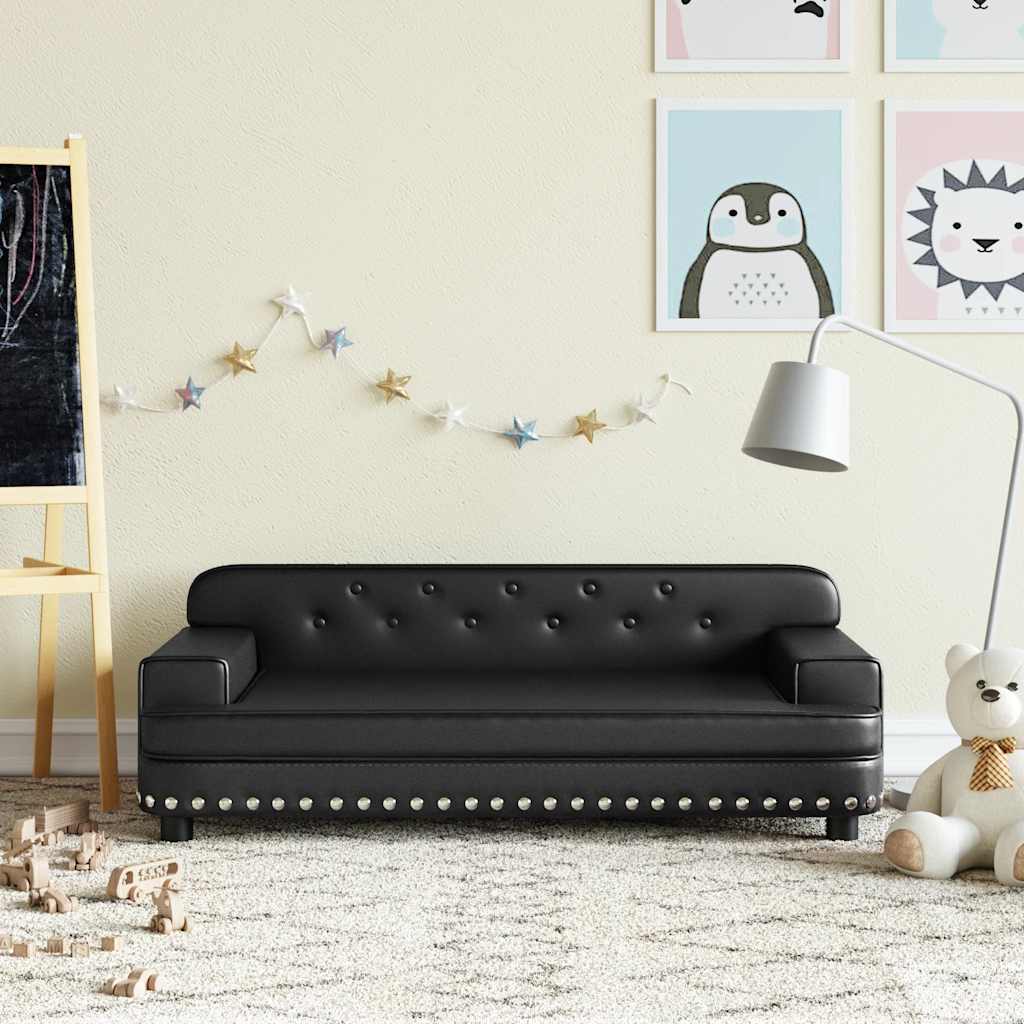 Sofá para niños con reposapiés cuero sintético gris 100x50x30cm