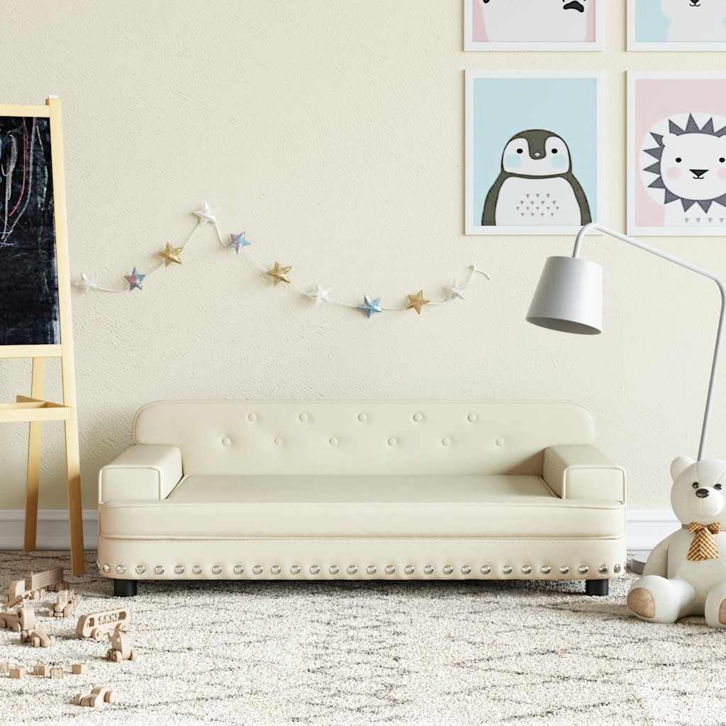 Sofá para niños con reposapiés cuero sintético gris 100x50x30cm