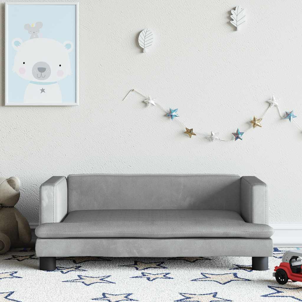 Sofá para niños con reposapiés cuero sintético gris 100x50x30cm