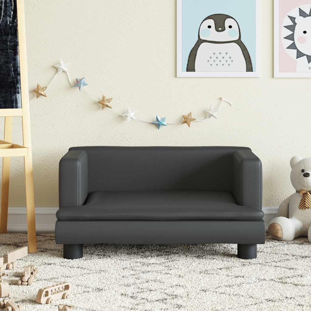 Sofá para niños con reposapiés cuero sintético gris 100x50x30cm