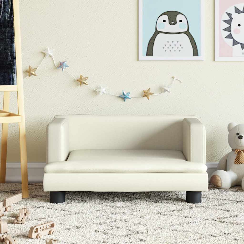Sofá para niños con reposapiés cuero sintético gris 100x50x30cm