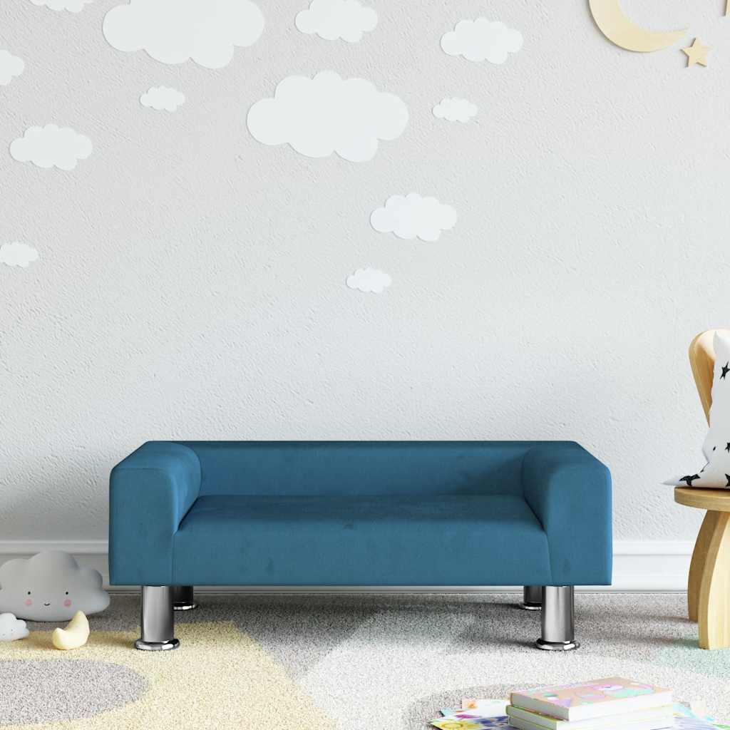 Sofá para niños con reposapiés cuero sintético gris 100x50x30cm