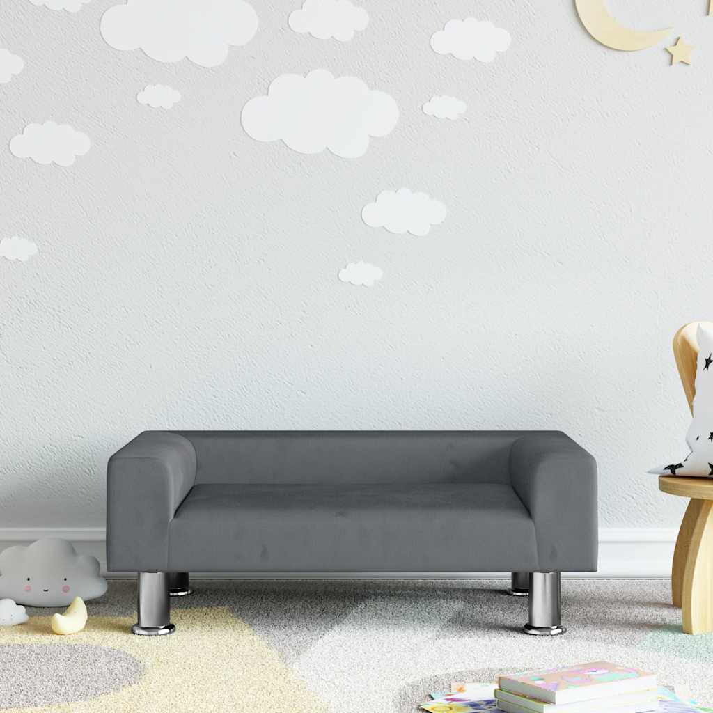 Sofá para niños con reposapiés cuero sintético gris 100x50x30cm