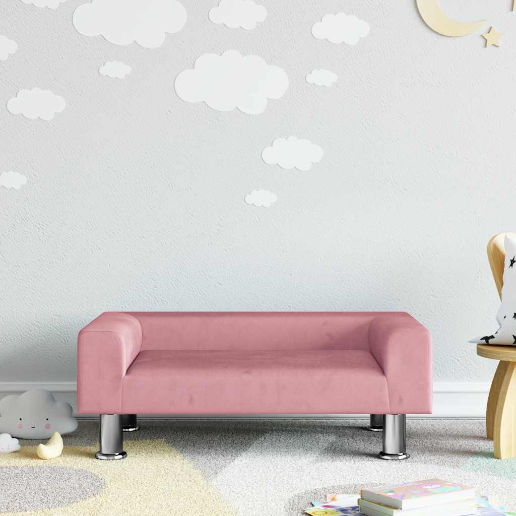 Sofá para niños con reposapiés cuero sintético gris 100x50x30cm