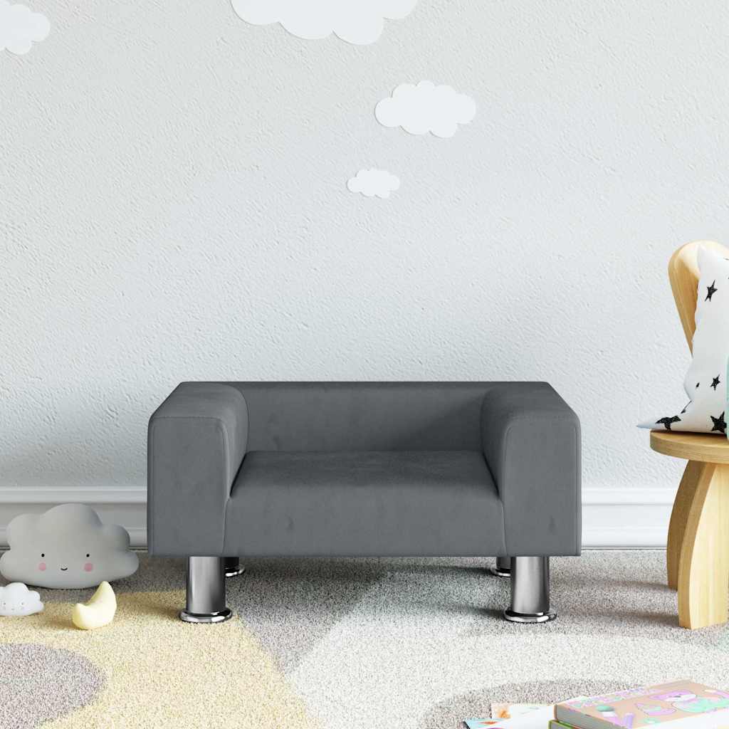 Sofá para niños con reposapiés cuero sintético gris 100x50x30cm
