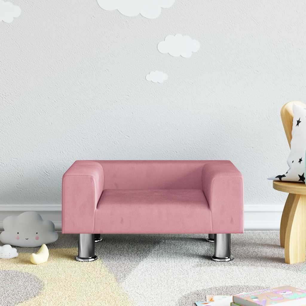 Sofá para niños con reposapiés cuero sintético gris 100x50x30cm