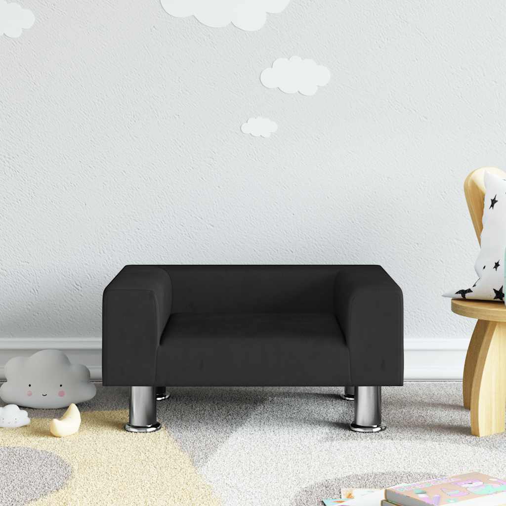 Sofá para niños con reposapiés cuero sintético gris 100x50x30cm