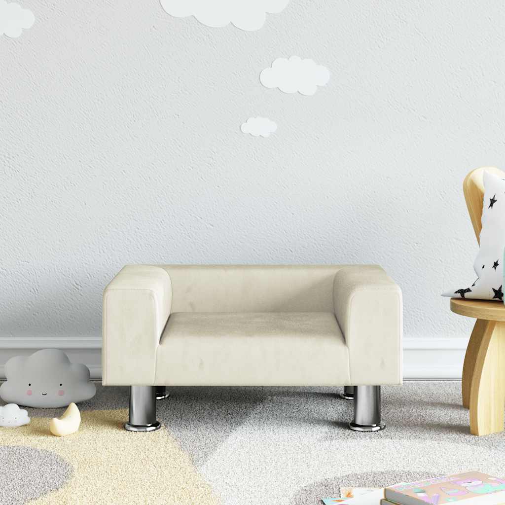 Sofá para niños con reposapiés cuero sintético gris 100x50x30cm