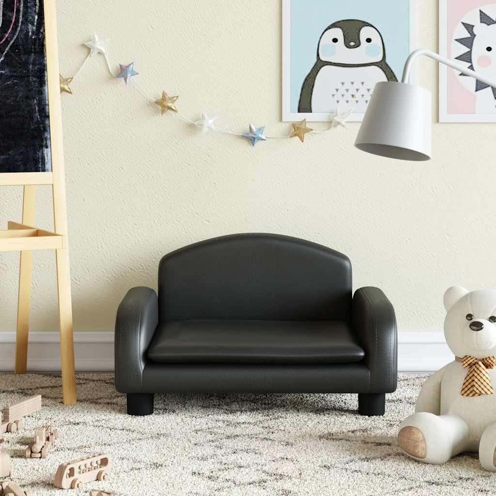Sofá para niños con reposapiés cuero sintético gris 100x50x30cm