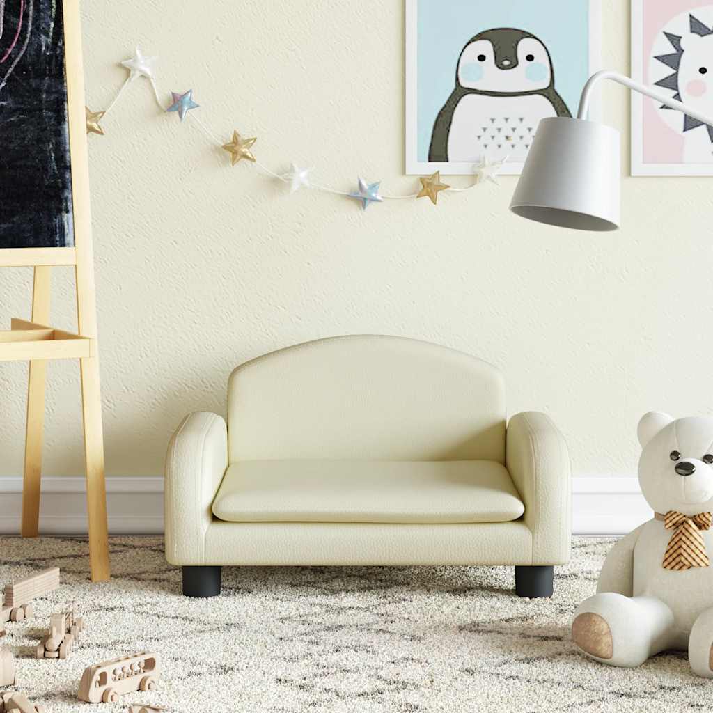 Sofá para niños con reposapiés cuero sintético gris 100x50x30cm