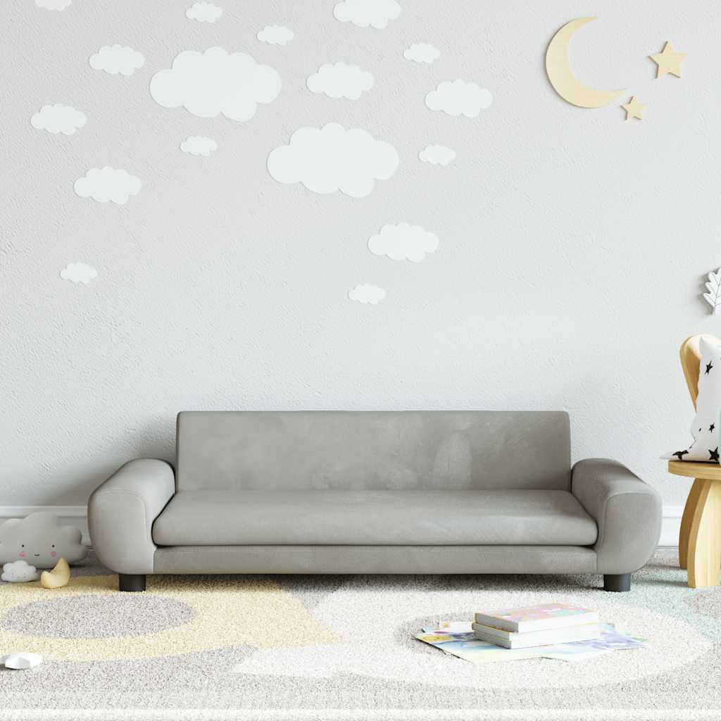 Sofá para niños con reposapiés cuero sintético gris 100x50x30cm