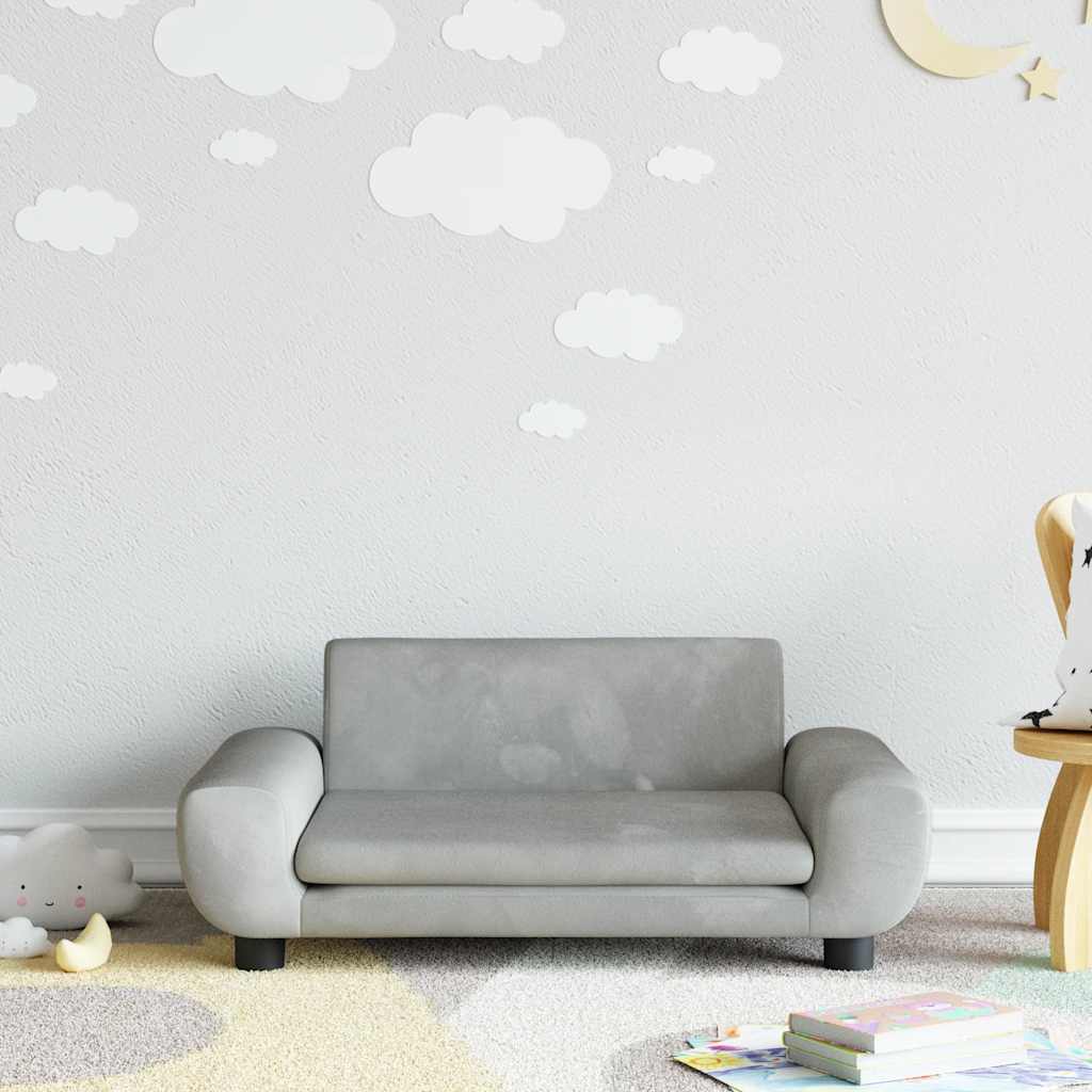 Sofá para niños con reposapiés cuero sintético gris 100x50x30cm