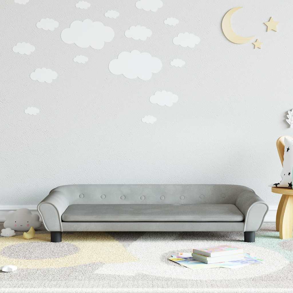 Sofá para niños con reposapiés cuero sintético gris 100x50x30cm
