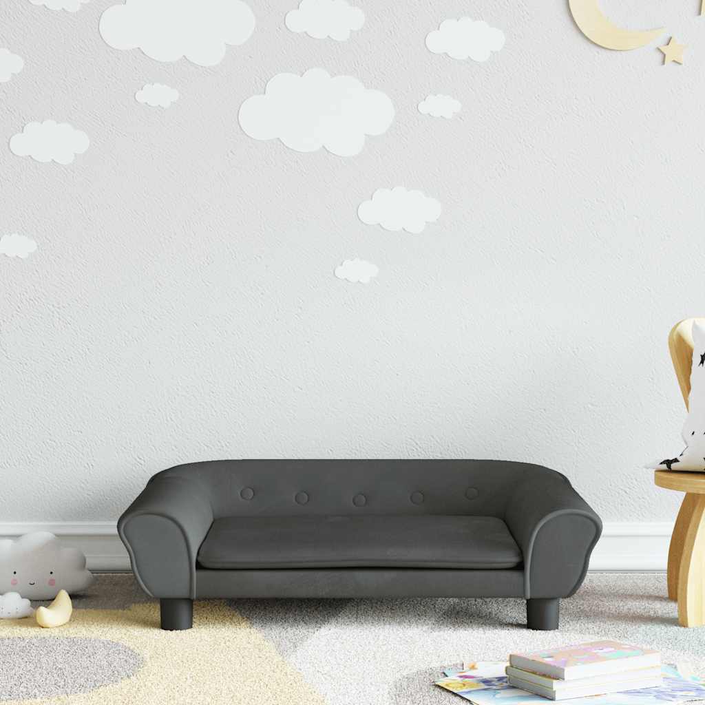 Sofá para niños con reposapiés cuero sintético gris 100x50x30cm