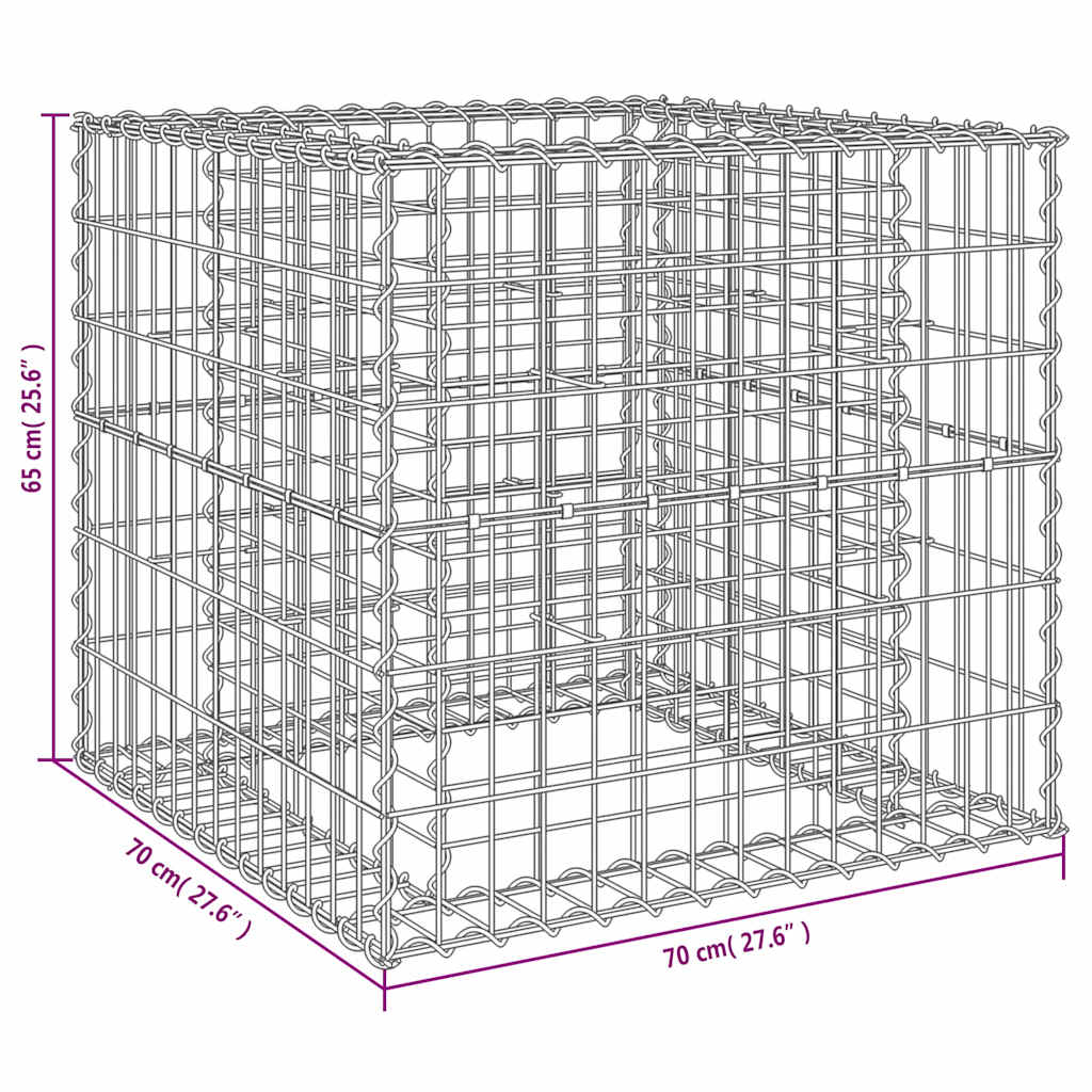 Cesta de gaviones hierro galvanizado color plateado 70x70x65 cm