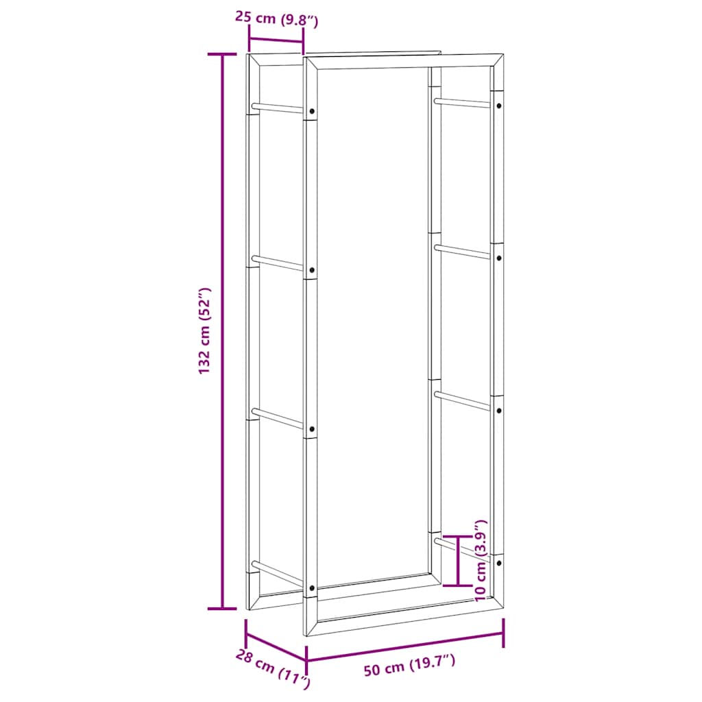 Estante para leña acero inoxidable 50x28x132 cm