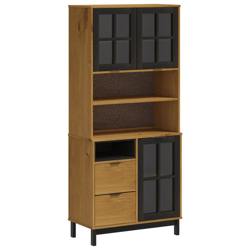 Aparador alto com portas de vidro FLAM madeira de pinho 80x40x180 cm