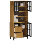 Aparador alto con puertas vidrio FLAM madera pino 80x40x180 cm