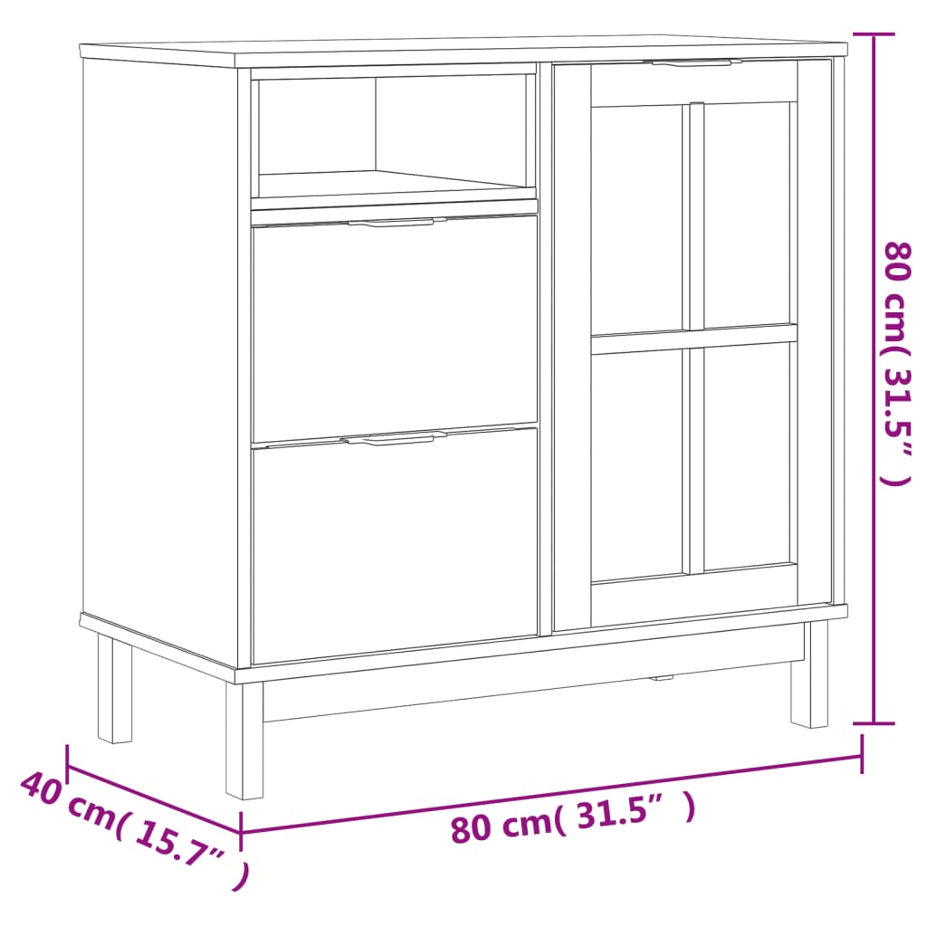 Aparador alto con puertas vidrio FLAM madera pino 80x40x180 cm